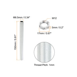 PATIKIL M12 Thread 5.91" Lamp Pipe Kit with Lock Nuts, 3 Set All Thread Rods Fasteners Hardware for Chandelier Ceiling Light DIY, Zinc Plating