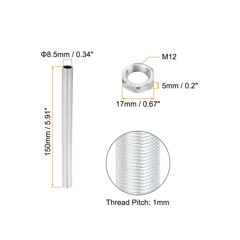 PATIKIL M12 Thread 5.91" Lamp Pipe Kit with Lock Nuts,