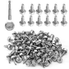 vibedor #10×1/2" 100 PCS Stainless Steel Screws, Hex Washer Head Self Tapping Screws Metal Screws, Drilling Screws for Sheet Metal, Steel and Wood