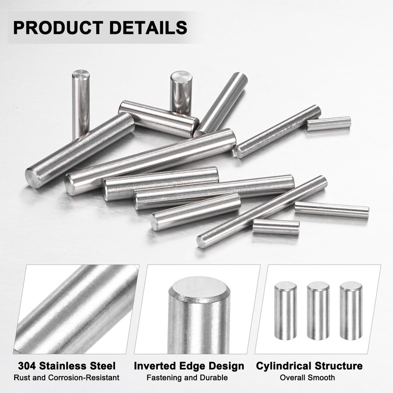 M METERXITY 40-Pack 3 x 8 mm Dowel Pin, 316
