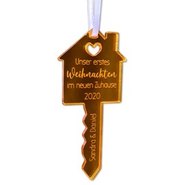 Personalisierter Christbaumschmuck NEUES ZUHAUSE aus Acryl Weihnachtsanhänger Schlüssel - Eigenheim Geschenk Weihnachten (Acryl Gold)