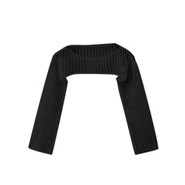 Floerns Girls Color Block Long Sleeve Drop Shoulder Crochet Crop Top Sweaters Black 12-13Y