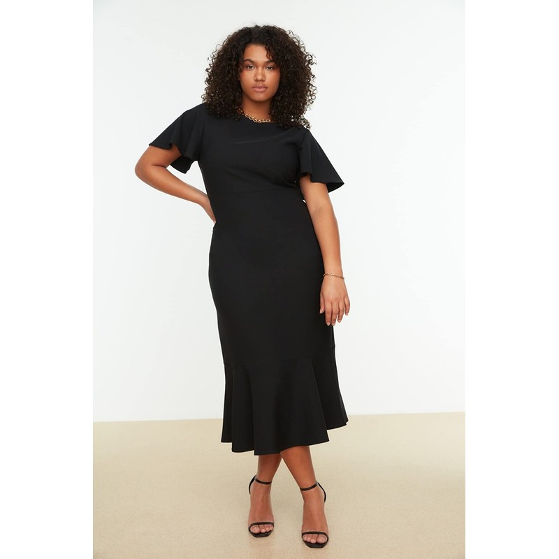 TRENDYOL Women's Midi Bodycon Regular Plus Size Dress, black
