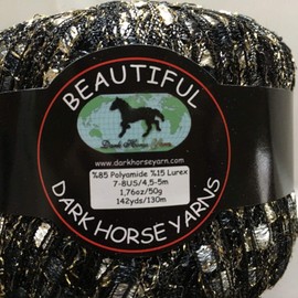 Socialite Glitz Ladder Ribbon Yarn Dark Horse Beautiful #A107 Black White Grey Gold Metallic Ladder
