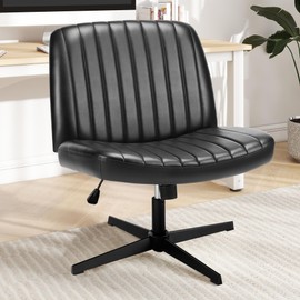 DUMOS Cirss Cross Chair Legged Office Wide Comfy Desk Seat, No Wheels Armless Computer Task Seating, Swivel Vanity Home Height Adjustable