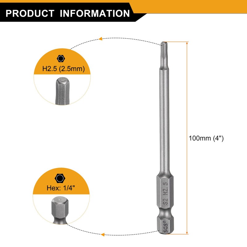 sourcing map 5pcs H2.5 Hex Head Drill Bit Wrench 2.5mm