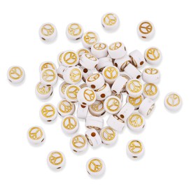 200Pcs Peace Sign Acrylic Beads Opaque Flat Round Beads Golden Symbol Acrylic Spacer Beads for DIY Necklace Bracelet Earring Jewelry Crafts Making Hole 1.6mm