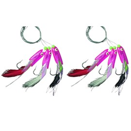 Set of 2 cod rigs, pilk leader by Jenzi, 3 arms rubber fish, bright pink, Norway, fully assembled, length 120 cm, hook size 4/0, line thickness 0.80/0.70 mm + Petri Heil! sticker