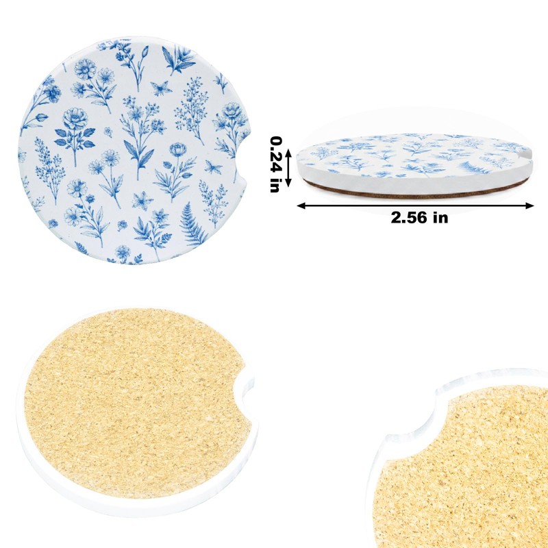 Ceramic Car Coasters, 2 Pack, 2.64" Absorbent Car Cup Holder