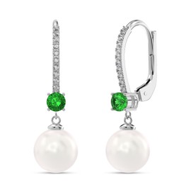 LeCalla 925 Sterling Silver Lightweight Italian Design Simulated Pearl Cubic Zirconia Small Leverback Drop Dangle Earrings for Women Teen 32 MM