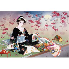 Funnybox Black Kimono Beauty Paintings by Haruyo Morita- Wooden Jigsaw Puzzles 1000 Piece for Teens and Family