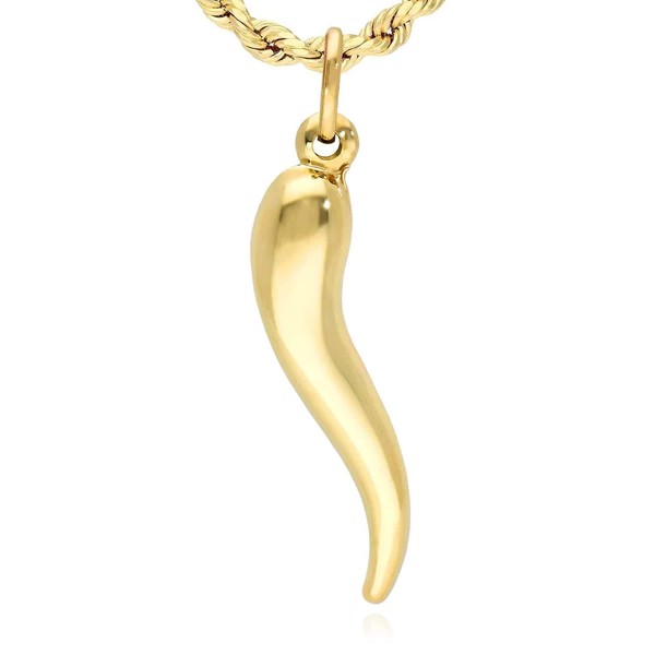 10K Real Gold Italian Horn Charm Pendant 1.1"-2", 2"