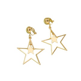 Star Dangle Drop Earrings for Women Double Star Clip on Earrings Y2K Non Piercing Ear Clip Earrings Birthday Party Jewelry Gifts-Gold