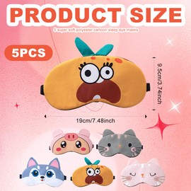 Kids Sleep Mask 5pcs Cute Plush Blackout Sleep Masks for Women Men Eye Masks for Sleeping with Adjustable Strap Blindfold for Night Travel Nap Sleeping