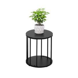 Plant Stand Indoor,small plant stool,Flower Pot Corner stand holder,Mid Century Heavy Duty Metal Tall Home Decor,Modern Round End Table,Small Rustic Display Stand for Living Room,Balcony,Bedroom(Black,14In)