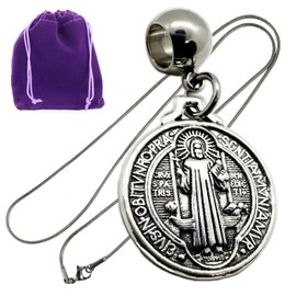 Collar con medalla de San Benito de Dave The Bunny - Cadena de serpiente de acero inoxidable y dije de aleación de metal, elegante colgante de medalla de San Benito para protección y bendición, Acero