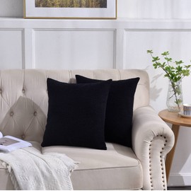 Rythome Set of 2 Cozy Boucle-Like Textured Throw Pillow Covers for Couch and Bed - 20"x20", Black