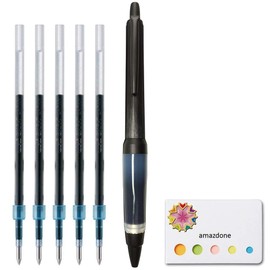 Uni Alpha-Gel Jetstream 0.7 mm Ball Point Pen, Black Body, Black Ink (SXN1000071P24) + 5 Ink Refills set(SXR-7.24) and amazdone Sticky Notes