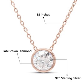 SAVEARTH DIAMONDS 1.00 ct 6.5MM Round Cut Lab Created Moissanite Diamond Bezel Set Solitaire Pendant Necklace in 14k Rose Gold Over Sterling Silver 18" Chain (VVS1 Clarity)