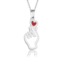 TOLOWOBK Kpop Women's Necklace Silver Finger Heart Gesture Stainless Steel Pendant Chain Kpop Merch K Pop Gift for Fan Concert Christmas Birthday Gifts for Daughter Granddaughter Niece Girlfriend,