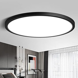 LED Flush Mount Ceiling Light Fixture, Daylight White 5000K, 12 Inch 24W(240W Equivalent),3200LM, Black Modern Ceiling Lamp, Flat Round Ceiling Lighting for Bedroom Closet Stairwell Hallway Kitchen