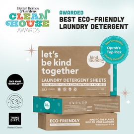 Kind Laundry - Laundry Detergent Sheets, Travel Natural Laundry Detergent Alternative, Chemical-Free Laundry Soap Sheets, Pre-Cut Natural Laundry Detergent, 60 Detergent Sheets, Fragrance-Free, Pack of 1