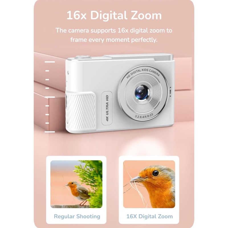 4K Digital Camera, 8MP Vlogging Camera, 64GB Memory Card Support,
