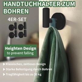 wiipara Pack of 4 Towel Hooks for Drilling, Stylish Clothes Hooks, Stainless Steel Coat Hooks, Towel Holder, Rustproof Bathroom Hooks, Wall Hooks, Load Capacity up to 10 kg, Ideal for Bathroom,