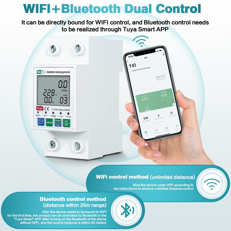 DEWIN Electricity Meter, DIN Rail, Smart Energy Meter Tuya WiFi