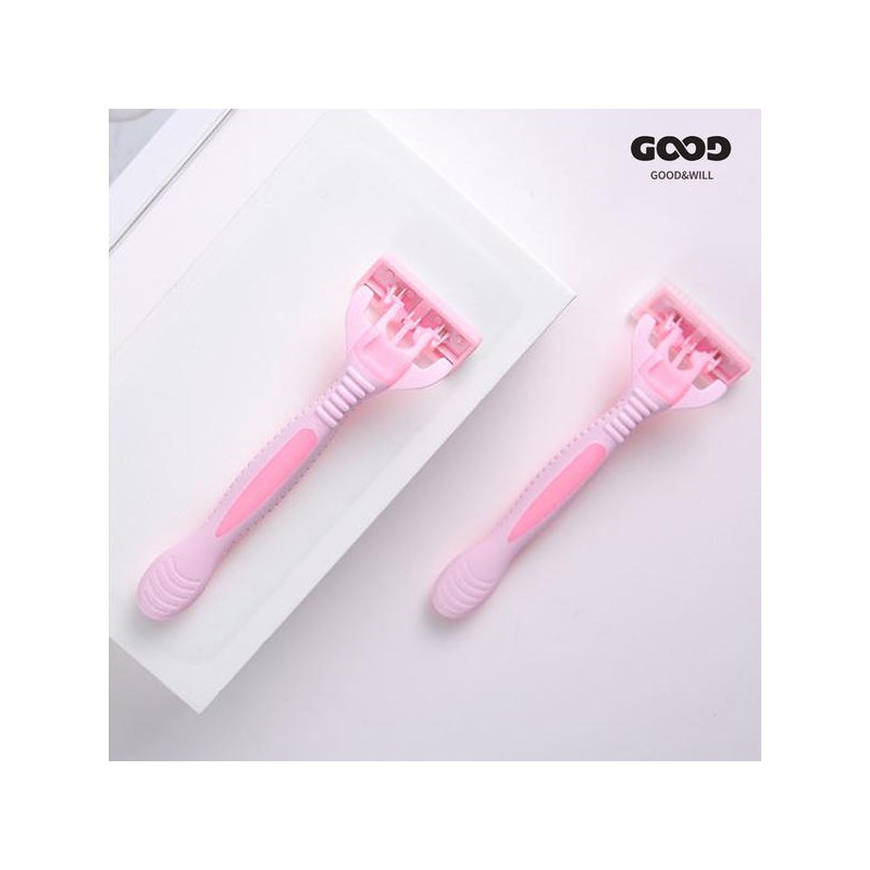 Goodnwill 굿앤윌 다리 겨드랑이 여성 제모 면도기 6중날 핑크 2개입