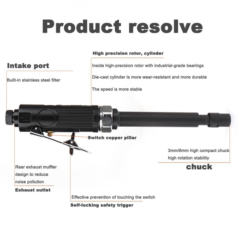 Baisiky 11" Extra Long Extension 1/4“ Straight Air Die Grinder,