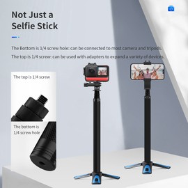TELESIN 47'' Selfie Stick Lightweight Carbon Fiber Pole for Go Pro Max Hero 13 12 11 10 9 8 7 6 5 Insta 360 One R One X2 X3, DJI Osmo Action 2 Action 3 Camera Monopod Detachable Extendable