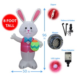 BZB Goods Jumbo 8 Foot Tall Happy Easter Inflatable Bunny Rabbit with Egg Pre-Lit LED Lights Outdoor Indoor Holiday Blow up Lighted Yard Lawn Home Family Outside Decor Party Decoration