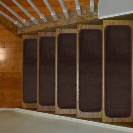 Euro Collection Stair Treads Collection Indoor Skid Slip Resistant Carpet Stair Tread 8 ½ inch x 30 inch (Set of 13, Brown)