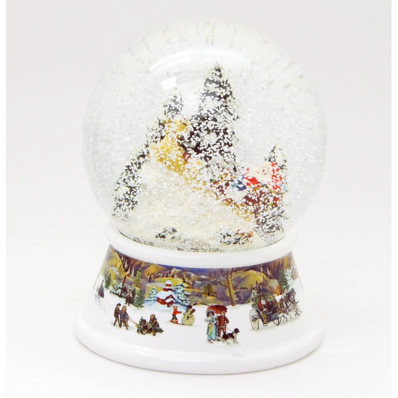 20201 Snow Globe Santa Claus Red Gift Sledge on Base