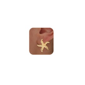 LUXUkisskids 14K Gold Plated Starfish Stud Earrings for Women - Hypoallergenic Lightweight Boho Beach Vacation Jewelry, Summer Trendy Accessories