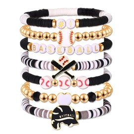 NVENF Baseball Bracelets for Women Stackable Orange Navy Game Day Heishi Bracelets Preppy Friendship Sports Bracelet Softball Baseball Jewelry Accessories Party Favors Gifts (Black White)