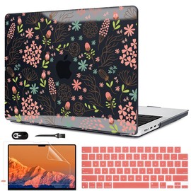 LCMOCICO Compatible with MacBook Pro 14 inch Case 2024 2023 2022 2021 Release M4 A3112 A3185 A3401 M3 A2918 A2992 M2 A2779 M1 A2442 Pro/Max Chip, Seamless Flower Black Pattern Plastic Hard Shell Cover