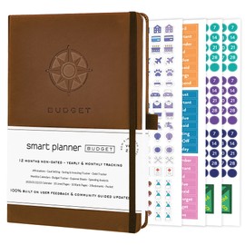 Smart Planner Budget Book – A5 Size 8.6 x 5.7 inches – Undated Budget Planner Organizer with Calendars, Debt Tracker, Expense Sheets, Savings Trackers and More – Inner Pocket for Receipts (Brown)