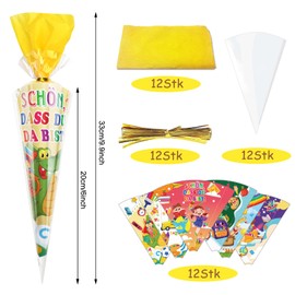 HOWAF 12 School Cones Sibling School Cone School Cone Small for First Day at School Sugar Bag School Cone Filling Nursery Bag School Child School Cone Craft Set School Start of School Gift First Day