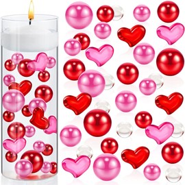 URROMA Valentine's Day Vase Filler Pearl, Pink Red Heart Pearls Vase Filler Floating Pearls Water Pearls Transparent Vase Filler Pearl Decoration for Wedding Valentine's Day Decoration