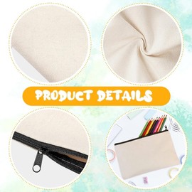 Pack of 3 Cotton Canvas Bags with Zip, Travel Toiletry Bag, Fabric Pencil Case, Cosmetic Bags with Zip, 21 x 12 cm (Black + Grey + Beige)