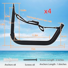Kayak Storage Rack Kayak Wall Mount Heavy Duty Kayak Hooks with Straps 100 LB Capacity Sup Wall Rack Garage Hooks for Paddle Boards Surfboards Bikes Ladders SUP Snow Board- 4 Pack Black