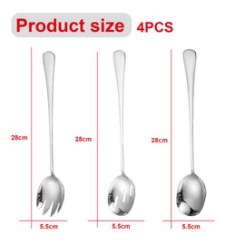 GisWell Set of 4 Salad Servers Serving Spoons Stainless Steel Serving Spoons Stainless Steel Serving Spoons for Salads, Stainless Steel Salad Server Set, for Restaurants, Hotels, Party (Silver)