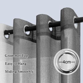 BellaHills Curtains Linen Curtain with Eyelets Colour Gradient Curtain Linen Look Modern Semi-Transparent for Living Room Decorative Curtain Children's Room Set of 2 175 cm x 140 cm (H x W), Grey