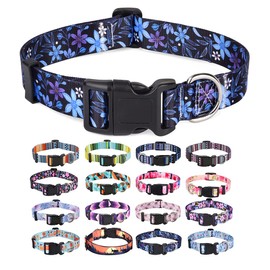 Mihqy Dog Collar for Small Dogs, Cute Small Medium Large Dog Pet Collar, with Floral Patterns, Soft Adjustable for Boy Girl Female Male Puppy Dog Collar(Floral Blue,S)