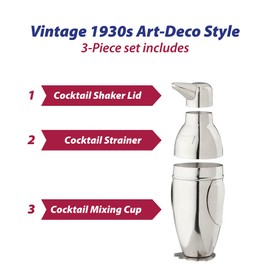 HIC Kitchen Bar Penguin Cocktail Shaker, 18/8 Stainless Steel, Mirror Finish, 3-Piece Set, Holds 18-Ounces