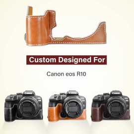 Rieibi EOS R10 Case - Quality PU Leather Half Case for Canon EOS R10 Mirrorless Digital Camera - Grip Case for Canon EOSR10 - Brown