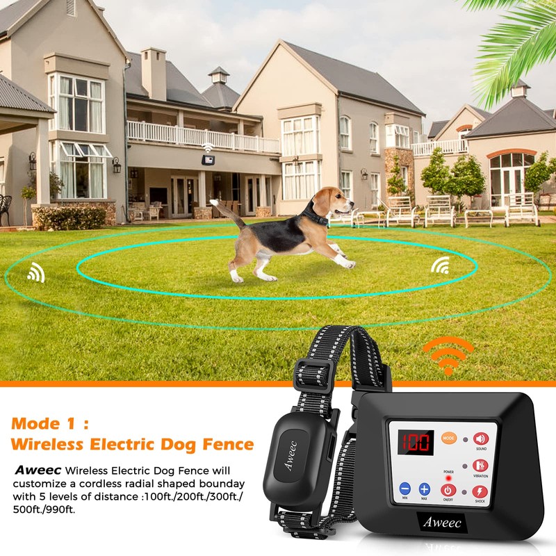 Aweec Wireless Dog Fence, 2-in-1 Electric Dog Fence & Training