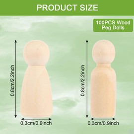 MUXHEL 100 Pcs Wooden Peg Dolls, 2.2" x 0.9" Unfinished Wood Peg People, Wooden Figures for Craft Art Projects, DIY Painting and Decoration
